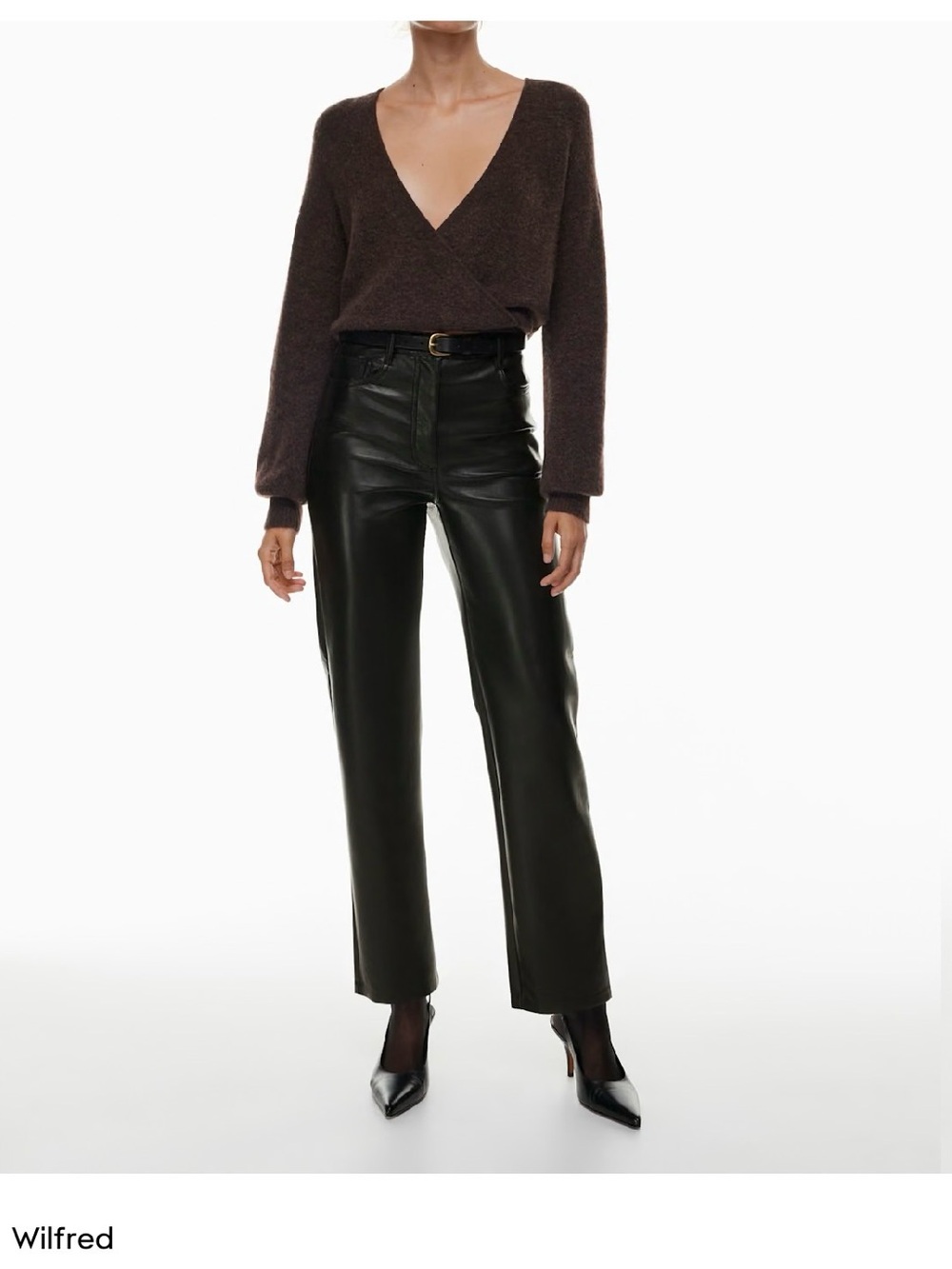 Wilfred Black Faux Leather Straight-Leg Trousers- Melina